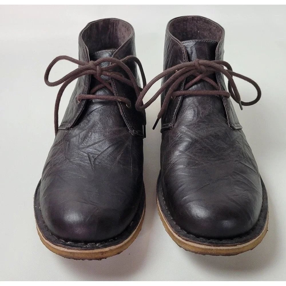 UGG Australia Leighton Mens Dark Brown Crinkled Leather Chukka Desert Boots 11.5